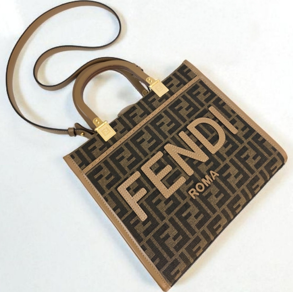 ✨️Authentic Fendi Sunshine Small Brown FF jacquard fabric bag - Picture 4 of 16